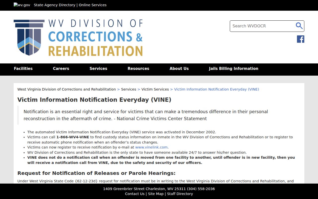 West Virginia VINE notification instructions for Mingo County arrest custody changes