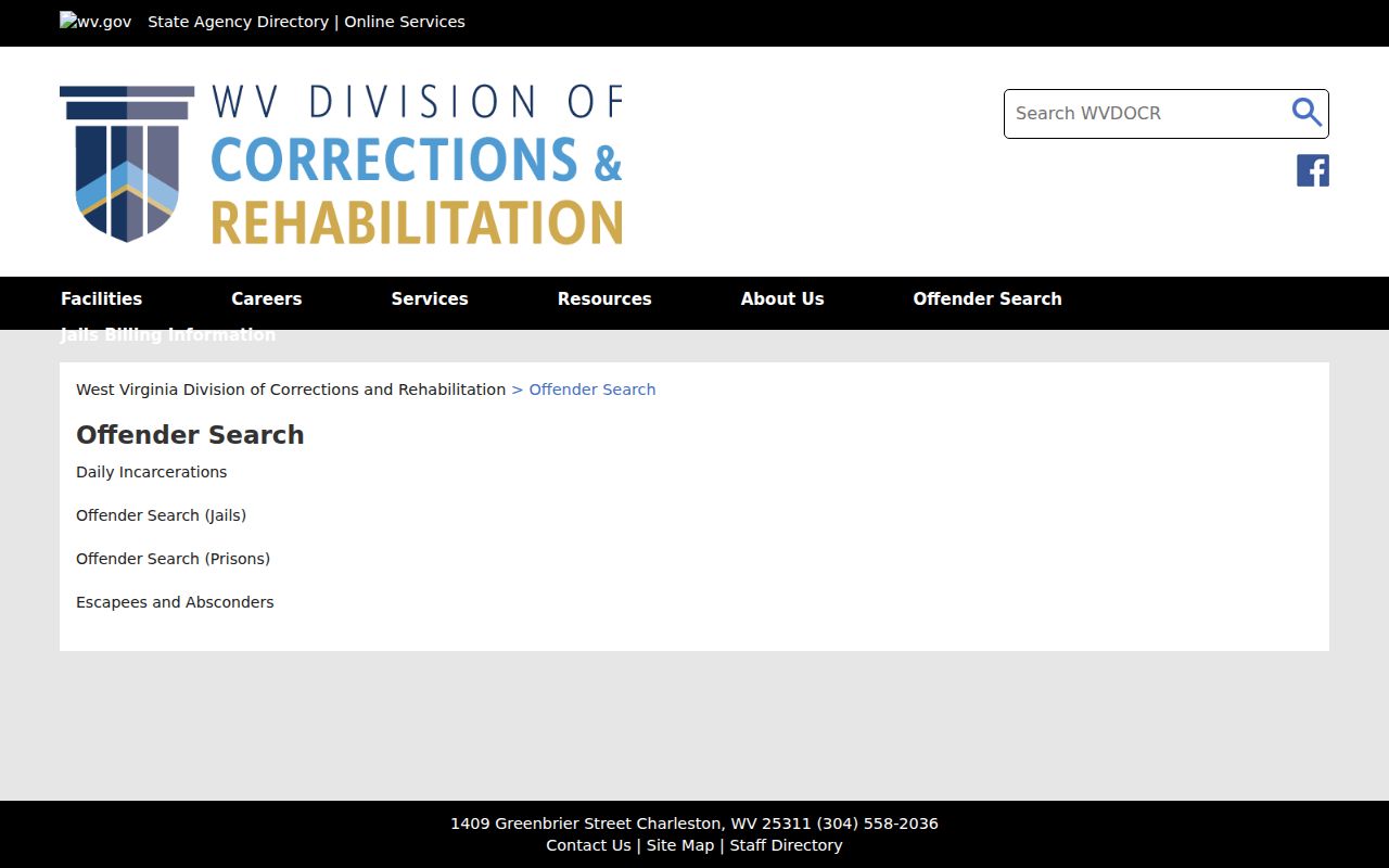 Mingo County arrest search choices on the WVDCR offender search hub