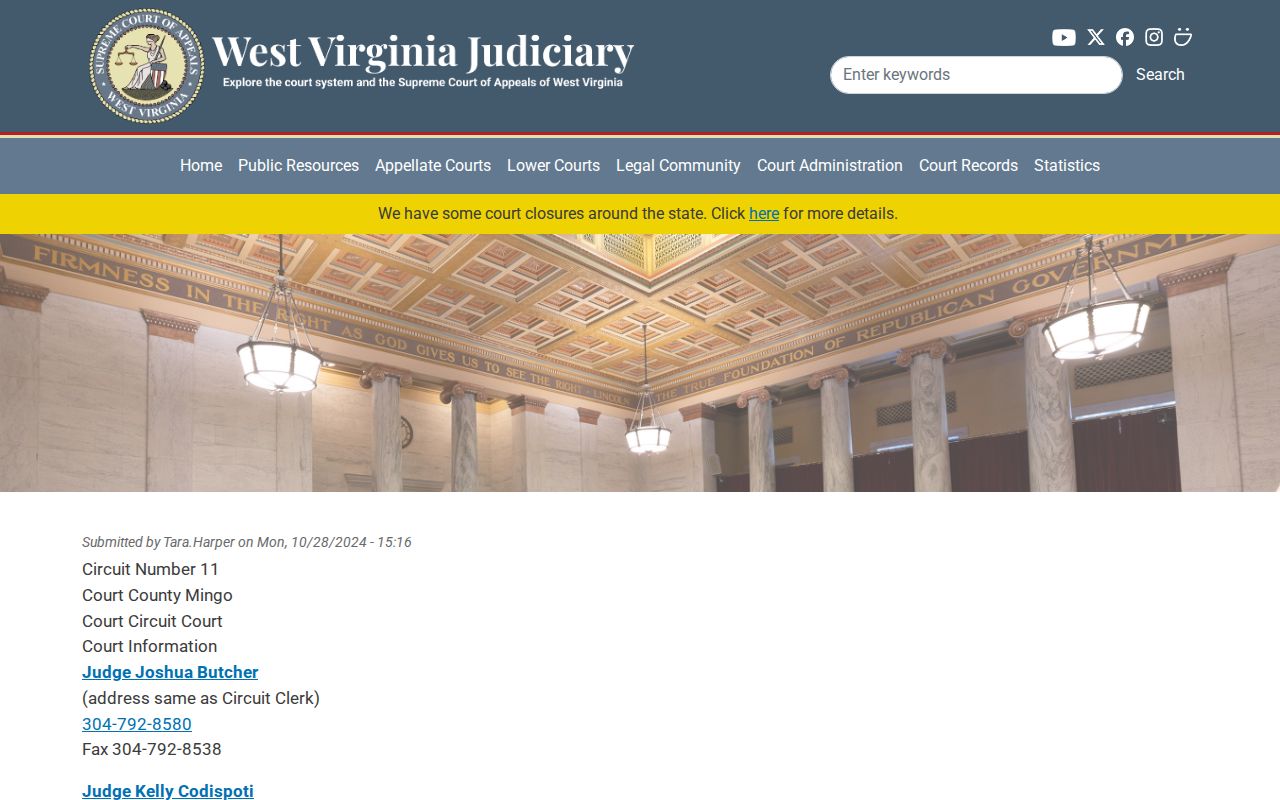 Mingo County criminal court case clerk contact page