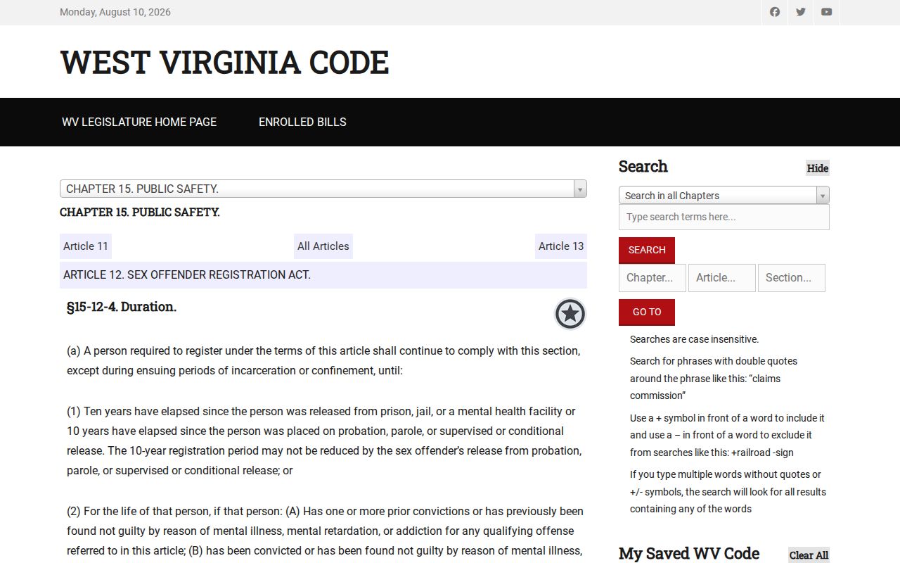 Mingo County sex offender registration duration statute