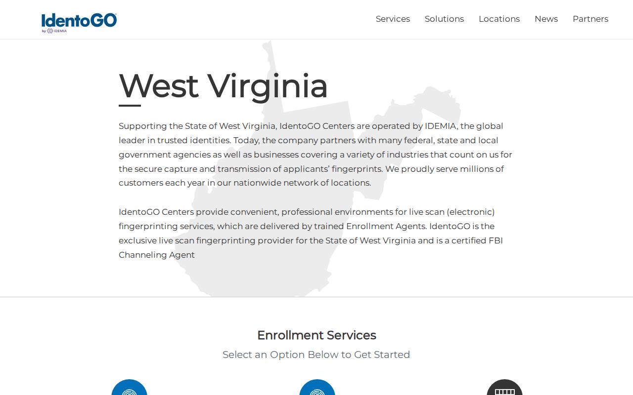 IdentoGO appointment page for official Mingo County criminal history fingerprints