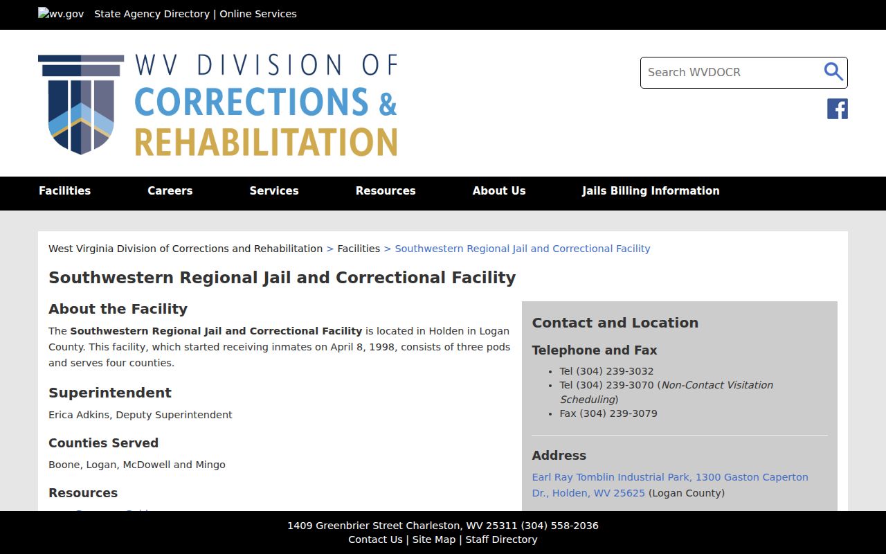 Southwestern Regional Jail source for Mingo County booking records